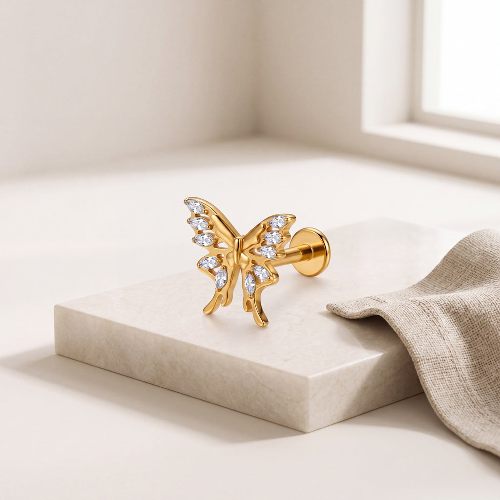 Open Butterfly Crystal Titanium Flat Back Earring - image 5