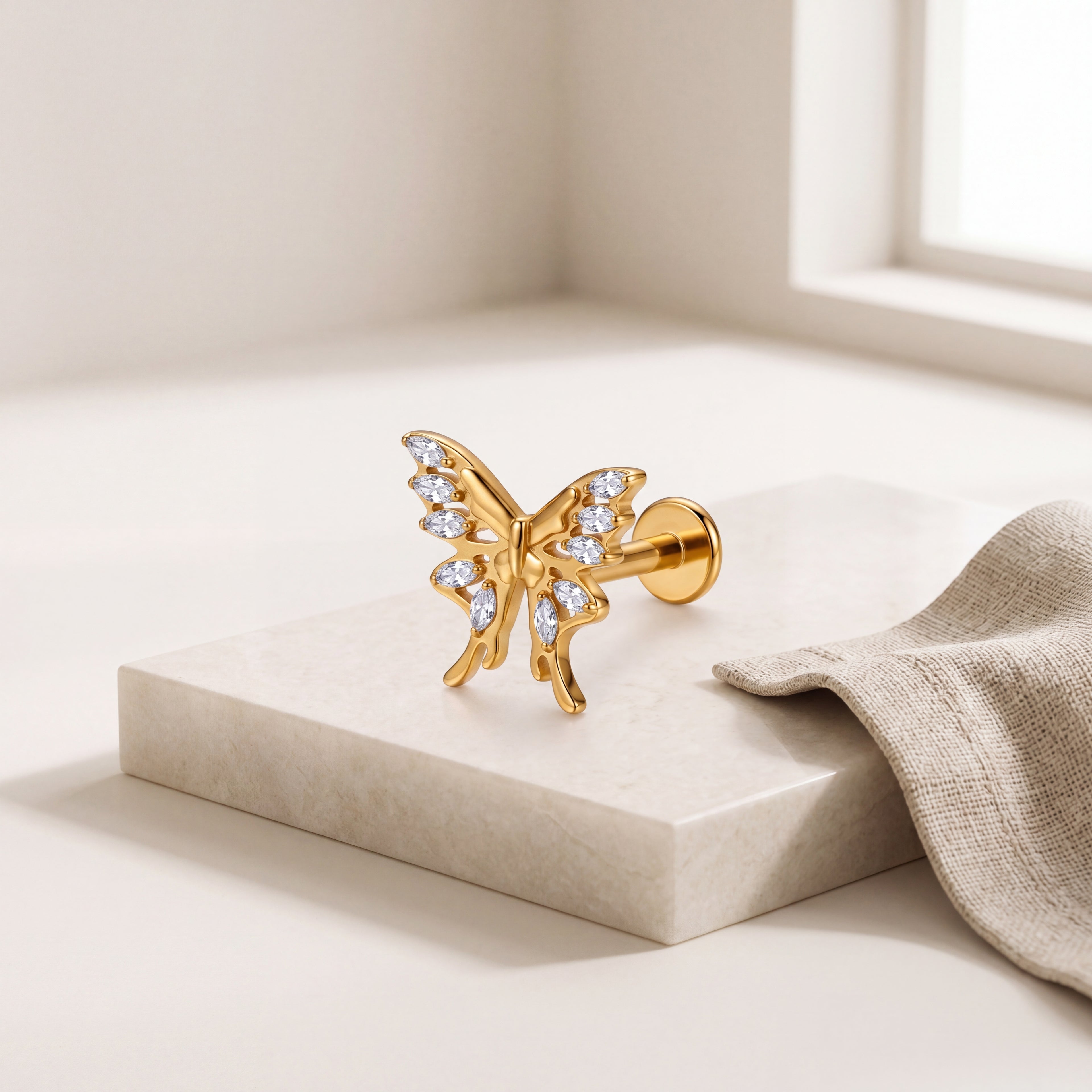 Open Butterfly Crystal Titanium Flat Back Earring - image 5