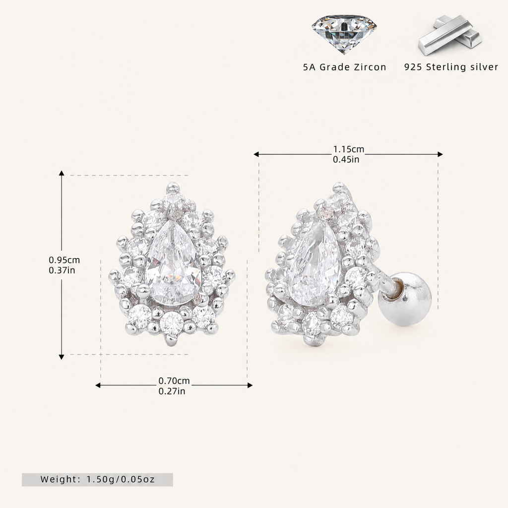 Sterling Silver Zirconia Crown Flat Back Earrings - Platinum
