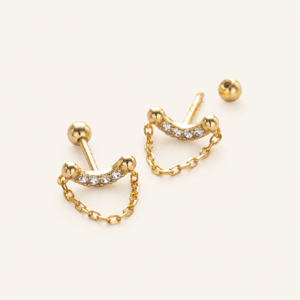 Sterling Silver Twisted Bead Zirconia Drop Flat Back Earrings detail