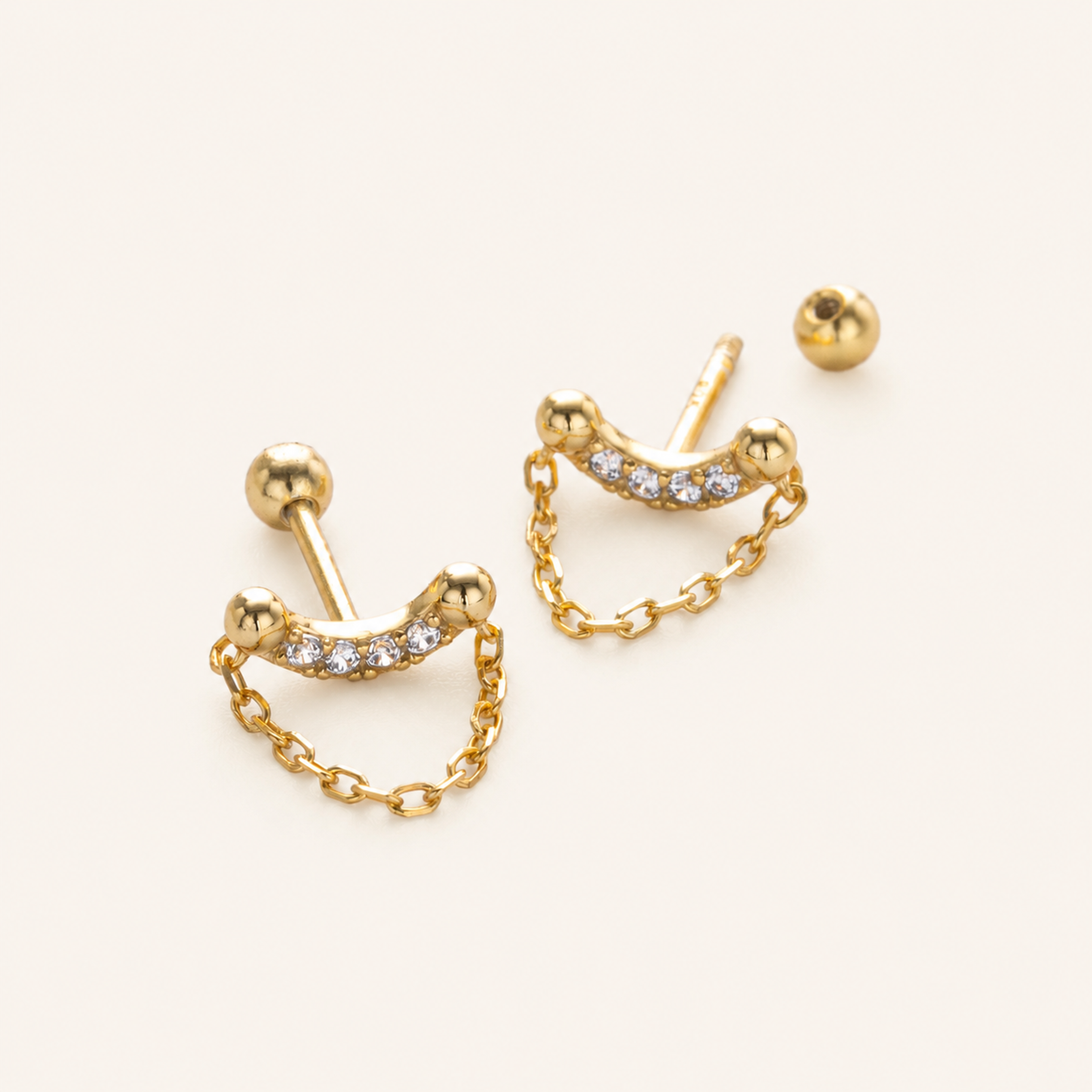 Sterling Silver Twisted Bead Zirconia Drop Flat Back Earrings detail