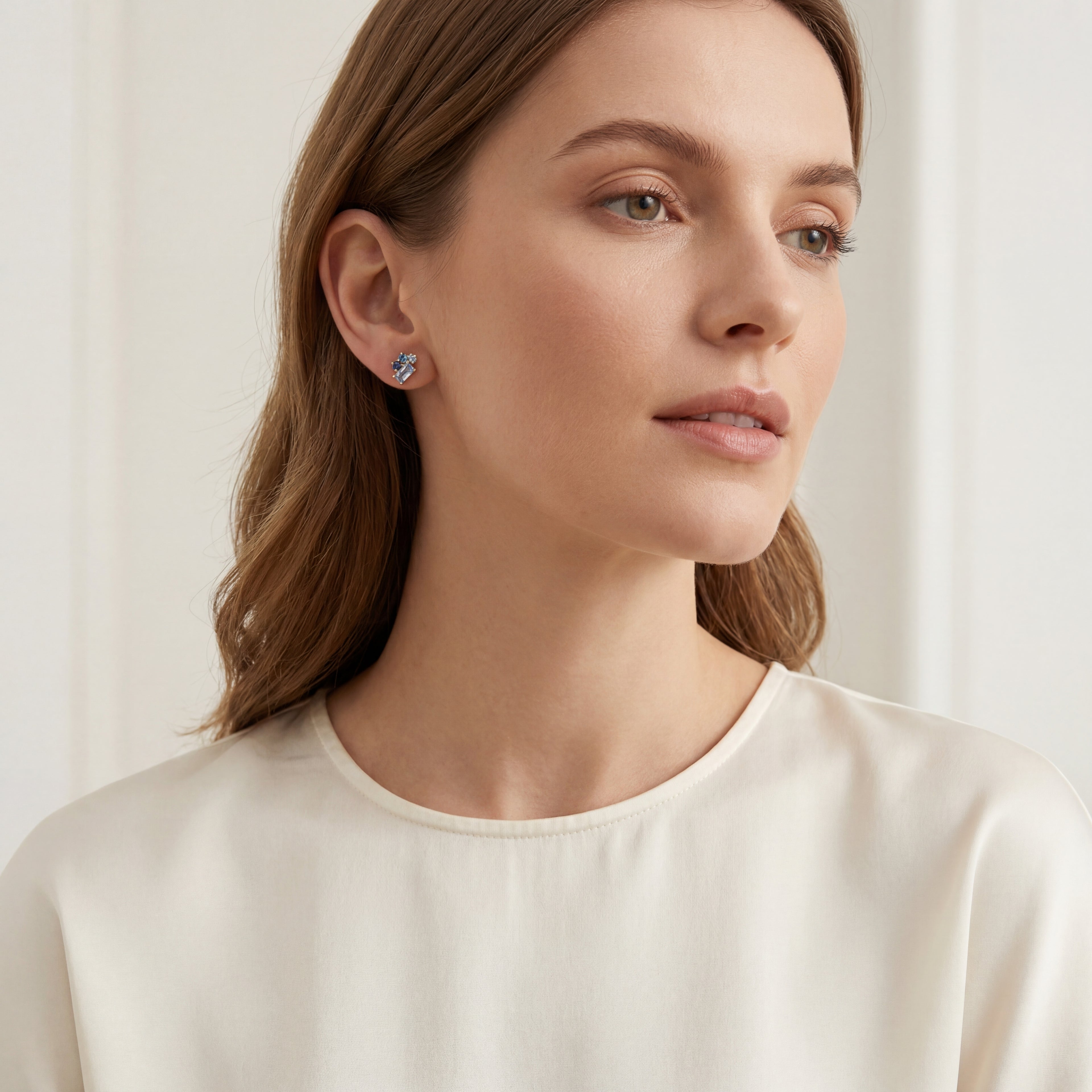 Floral Crystal Titanium Stud Earrings - image 3