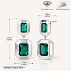 Sterling Silver Emerald-Green Geometric Stud Earrings - Platinum