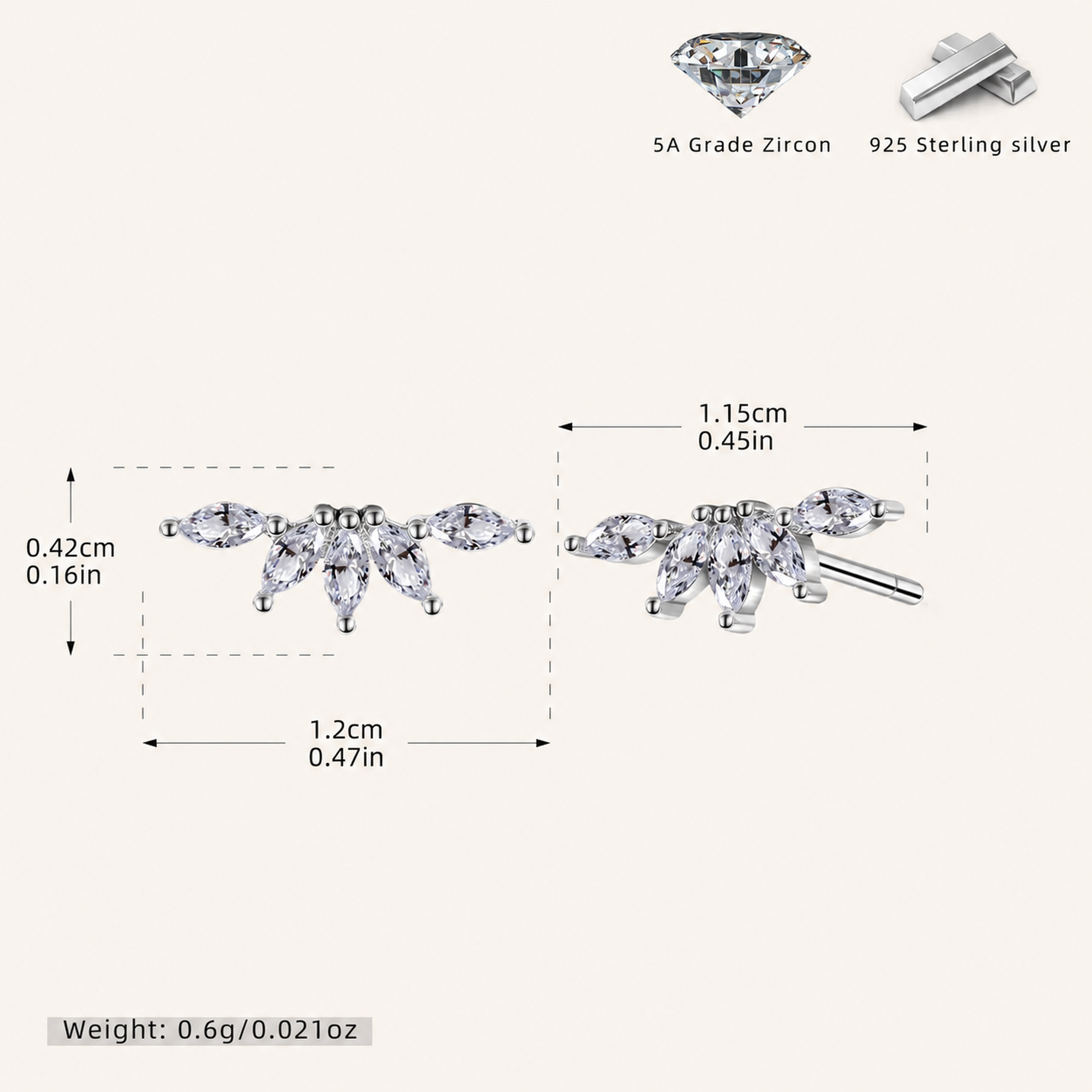 Sterling Silver Cubic Zirconia Screw-Back Stud Earrings - Platinum