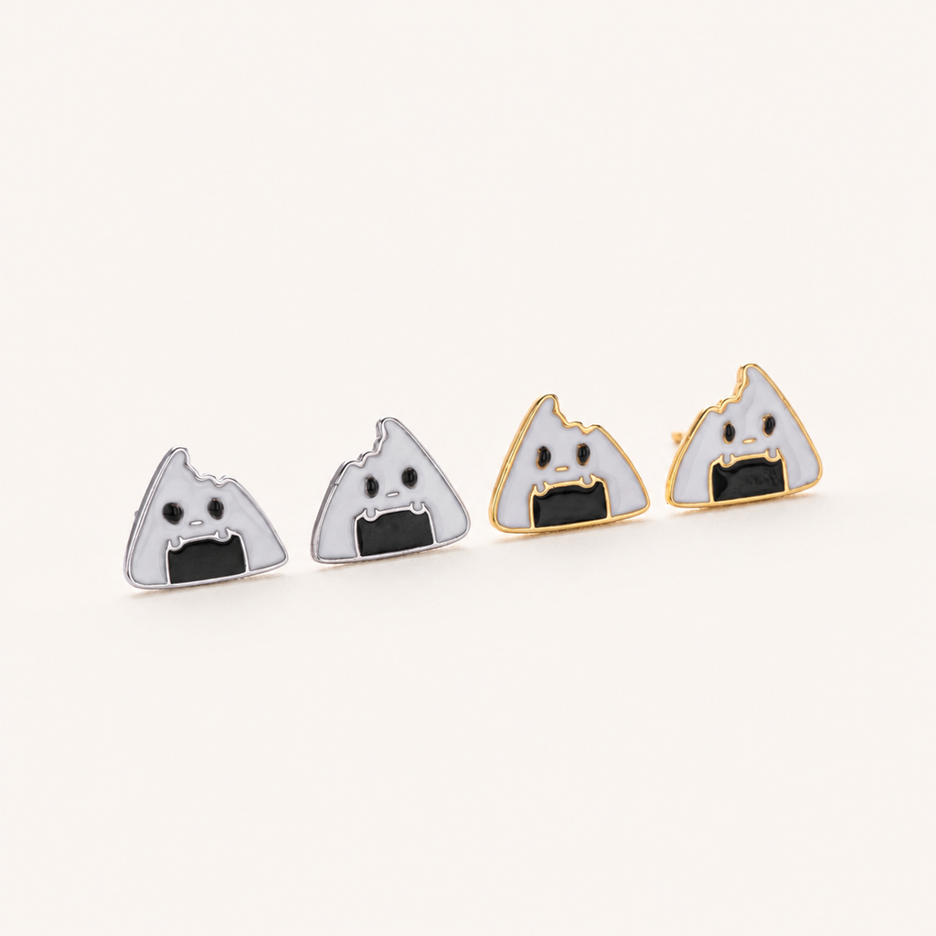 Sterling Silver Rice Ball Stud Earrings detail