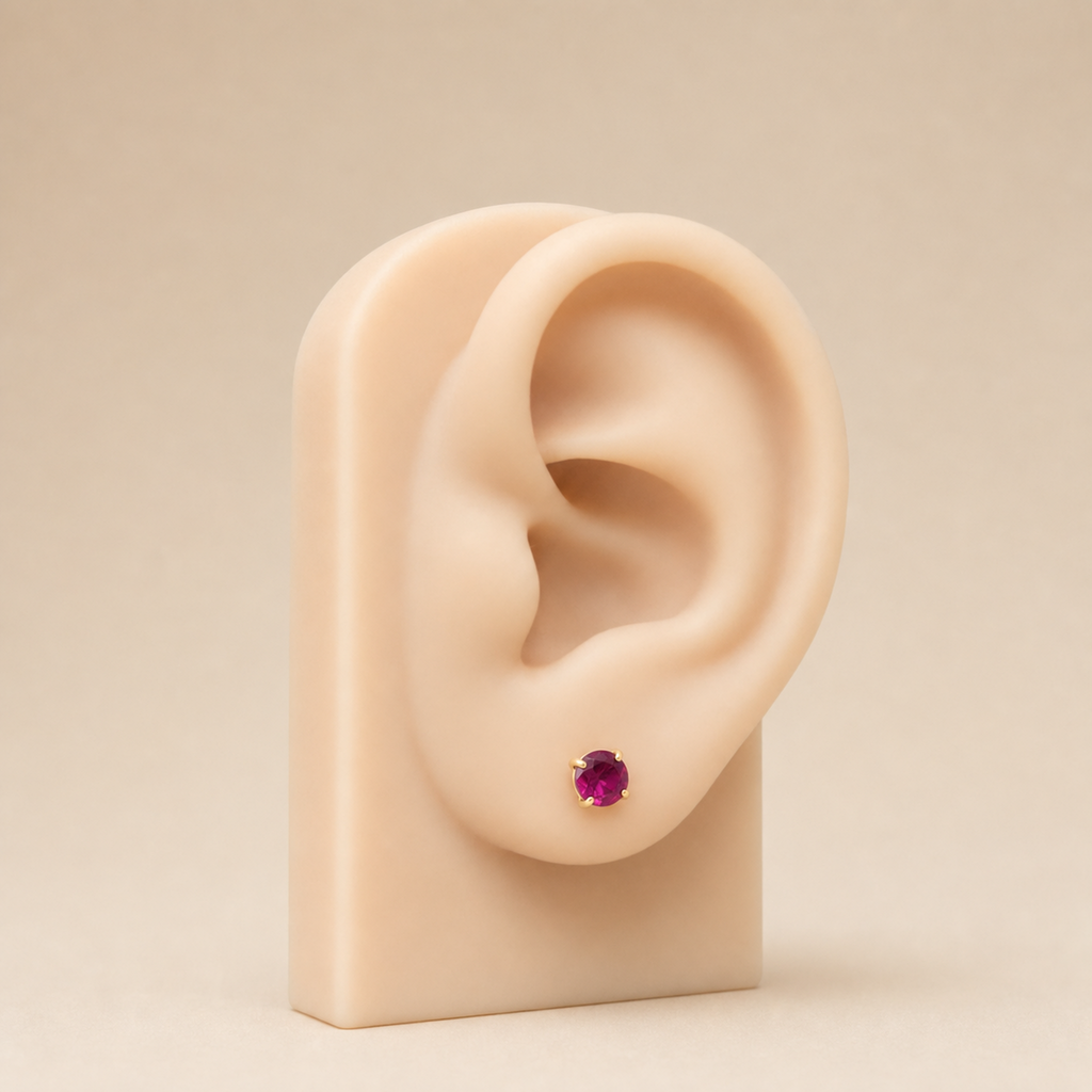 Titanium Purple Garnet Flat Back Stud Earrings