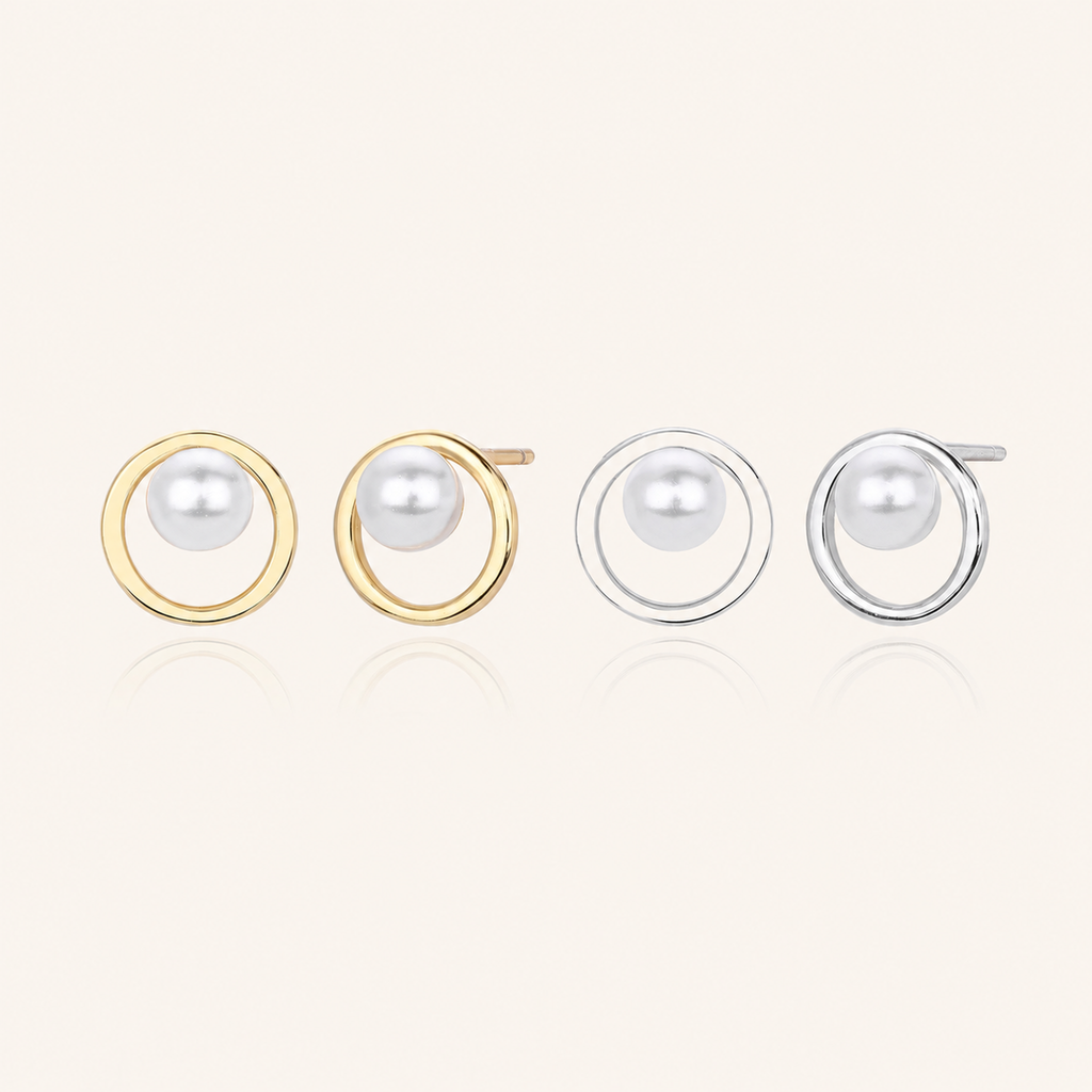 Sterling Silver French Pearl Stud Earrings