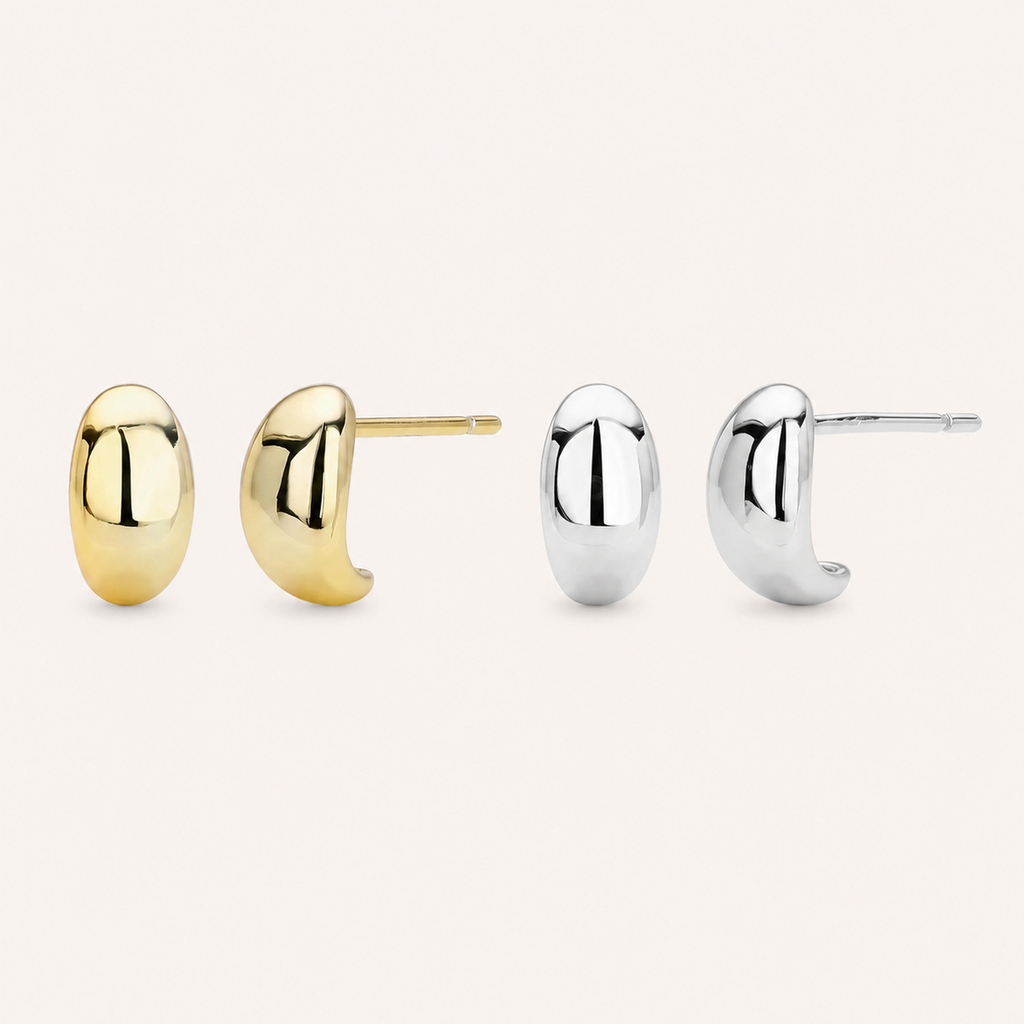 Sterling Silver Crescent Moon Ball Stud Earrings