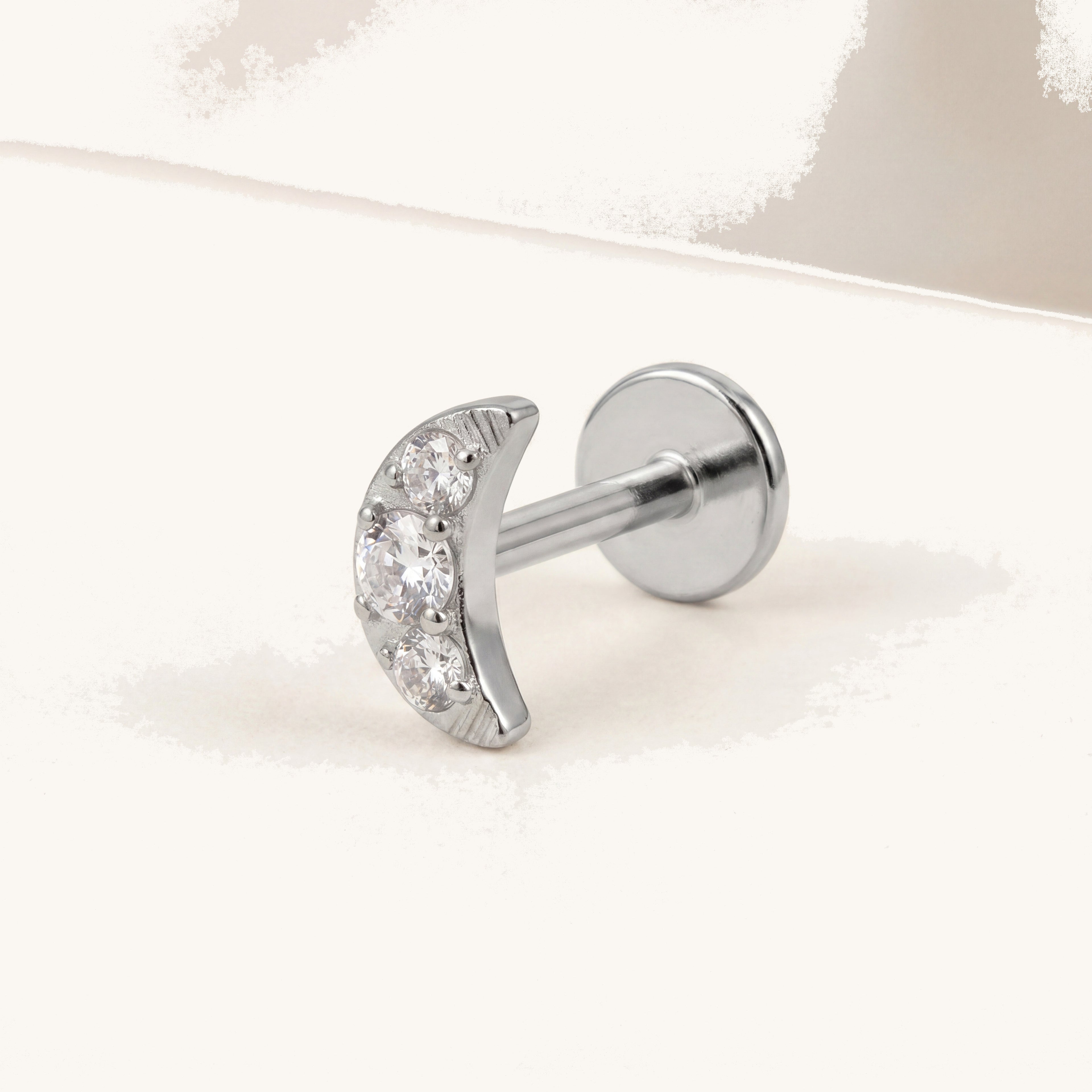 Mini Moon Titanium Stud Earrings - Silver
