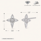 Sterling Silver Four-Point Star Zirconia Stud Earrings - Platinum