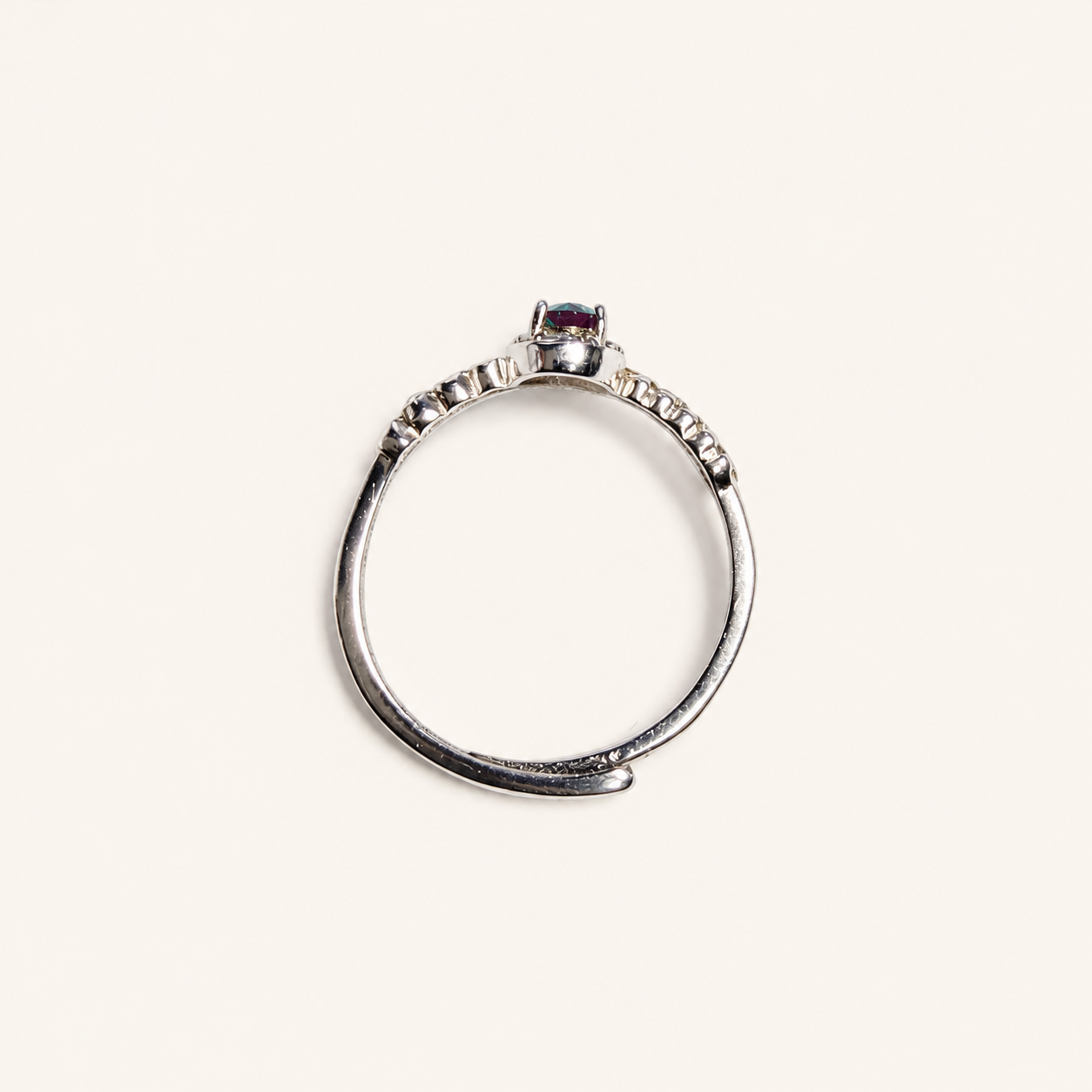 Rosette Trail Lab-Grown Alexandrite Ring upright view