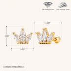Sterling Silver Zirconia Crown Flat Back Earrings - Gold