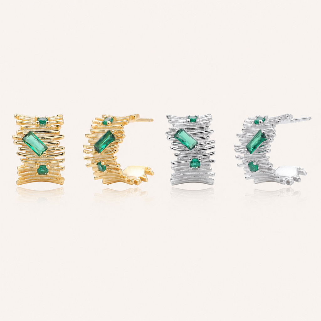 Sterling Silver Irregular C-Shape Zirconia Stud Earrings