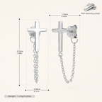 Sterling Silver Cross Chain Drop Stud Earrings - Platinum