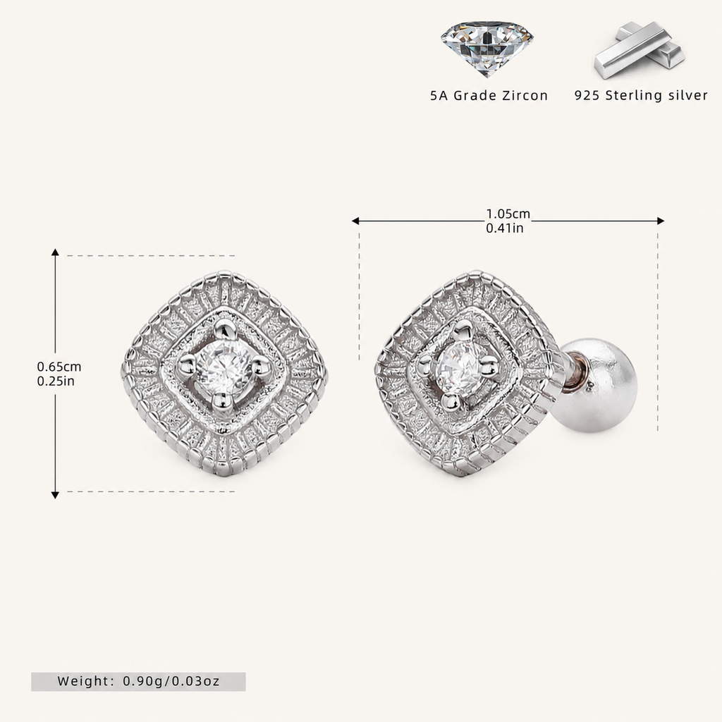 Sterling Silver French Zirconia Flat Back Earrings - Platinum