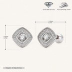 Sterling Silver French Zirconia Flat Back Earrings - Platinum
