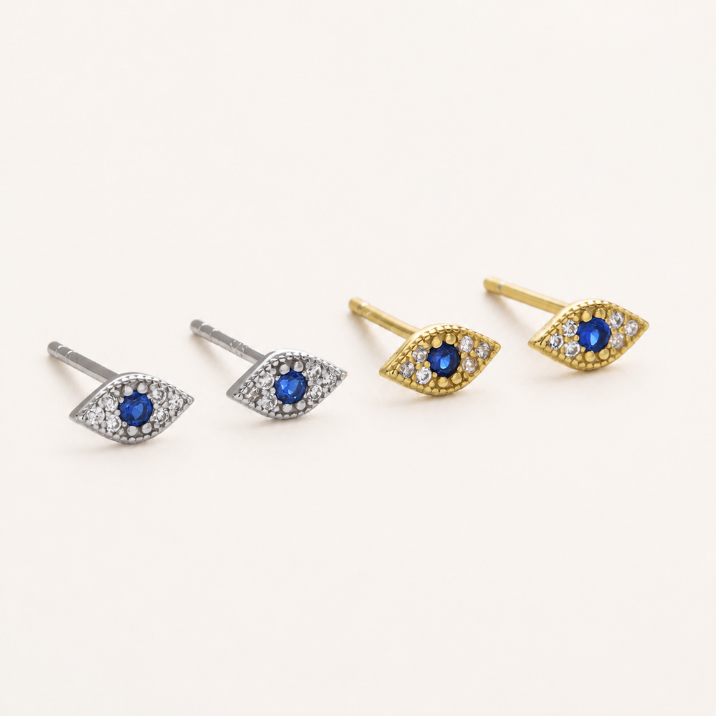 Sterling Silver Evil Eye Zirconia Stud Earrings detail