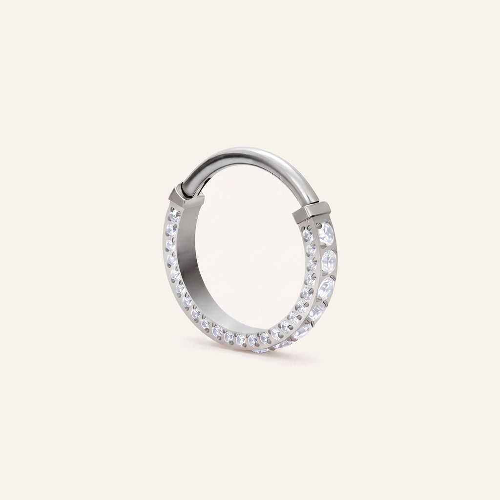 Pave Crystal Titanium Hoop Earrings - Silver