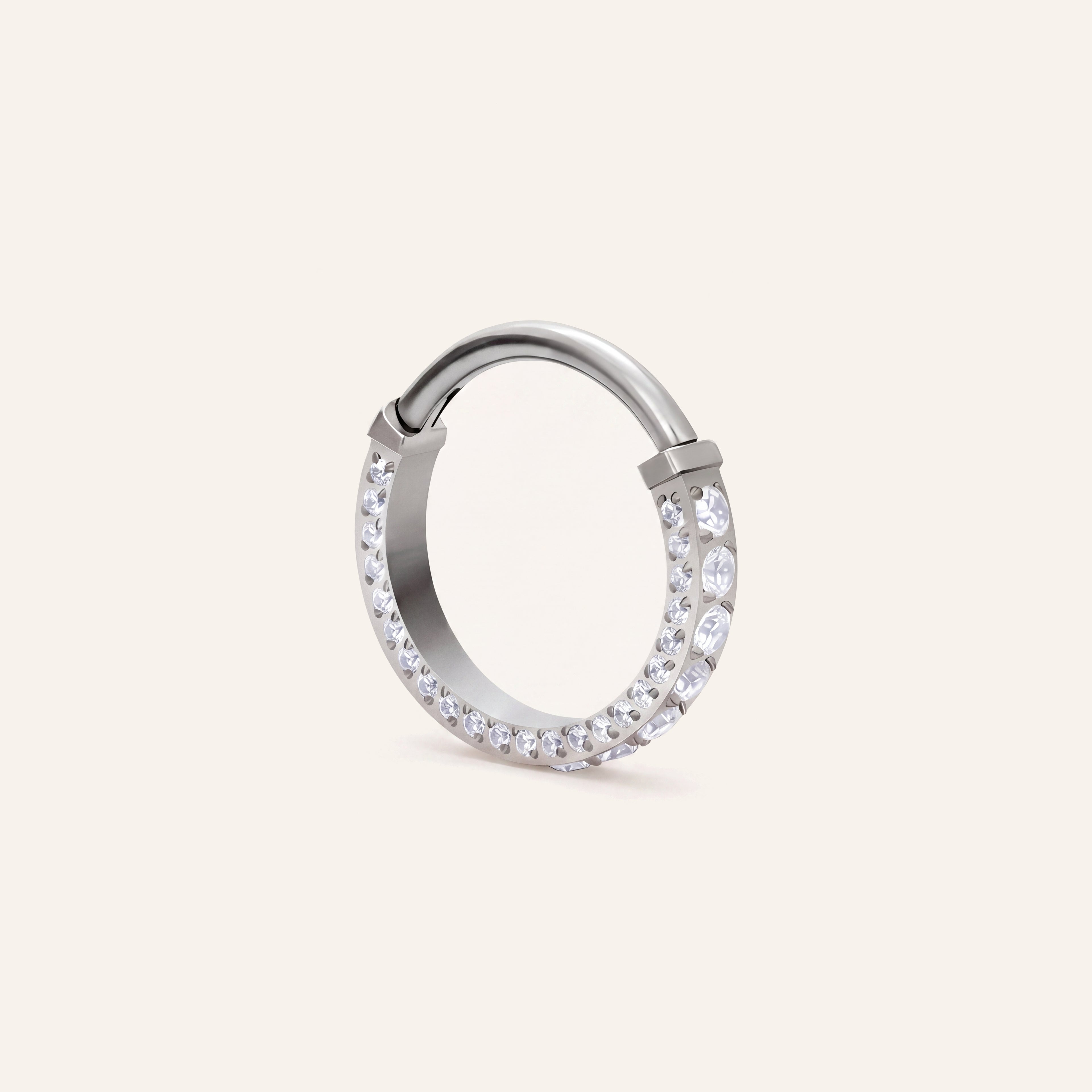 Pave Crystal Titanium Hoop Earrings - Silver