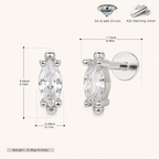 Sterling Silver Marquise Zirconia Flat Back Earrings - Platinum