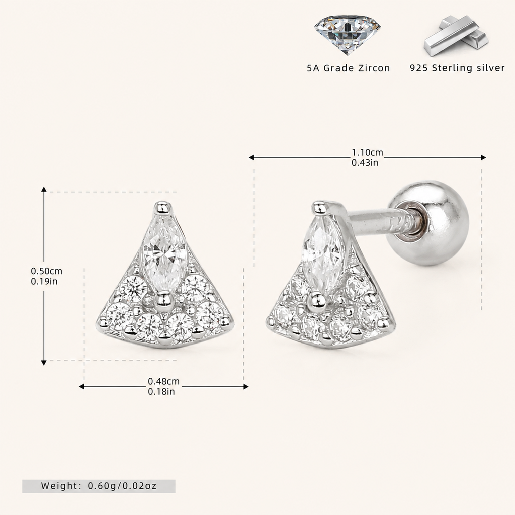 Sterling Silver Marquise Zirconia Fan Flat Back Earrings - Platinum