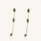 Sterling Silver Vintage Emerald-Green Square Tassel Drop Earrings detail view