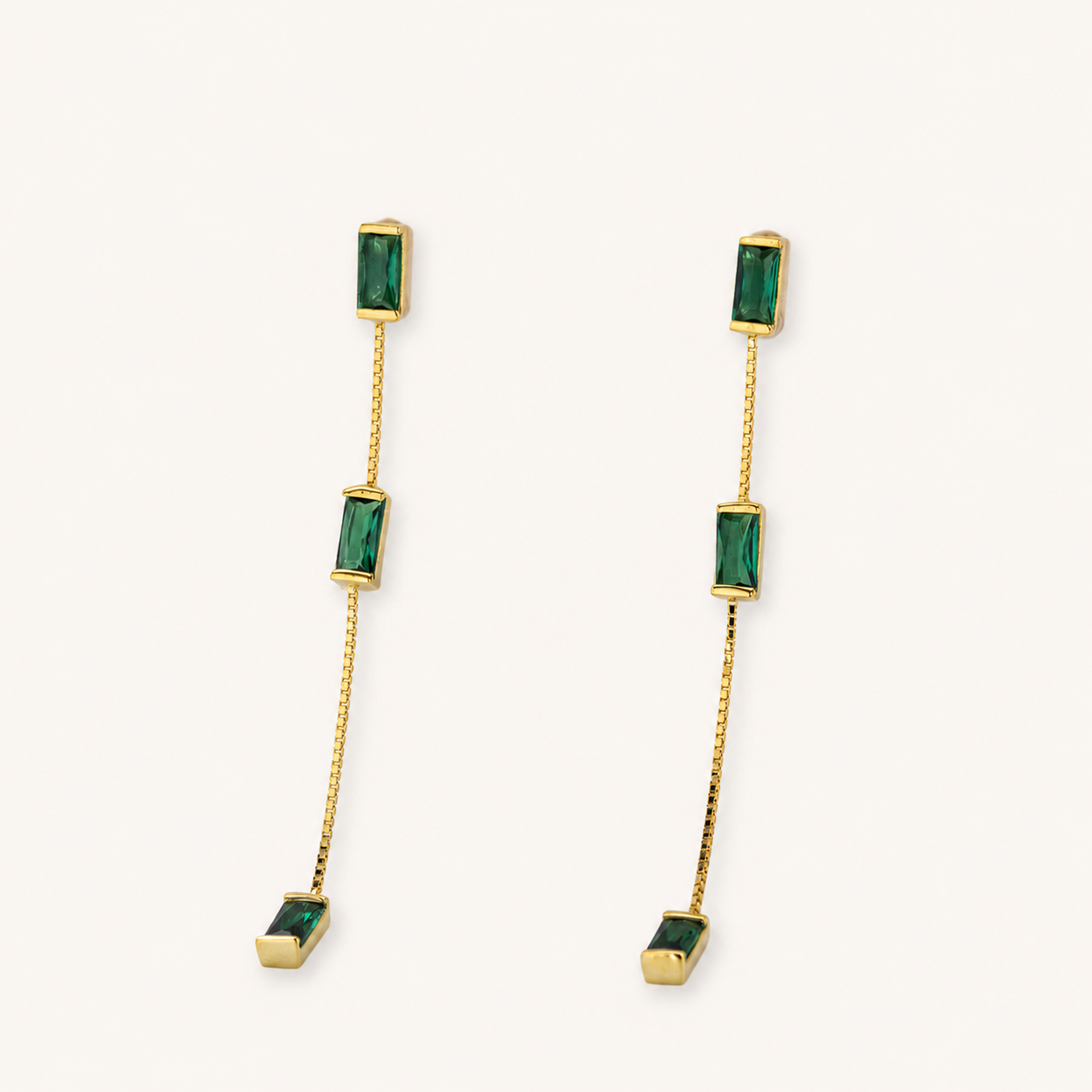Sterling Silver Vintage Emerald-Green Square Tassel Drop Earrings detail view