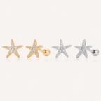 Sterling Silver Starfish Zirconia Flat Back Earrings