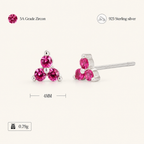 Sterling Silver Triangle Zirconia Stud Earrings - Platinum / Red Corundum