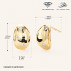 Sterling Silver French Concave Vintage Stud Earrings - Gold