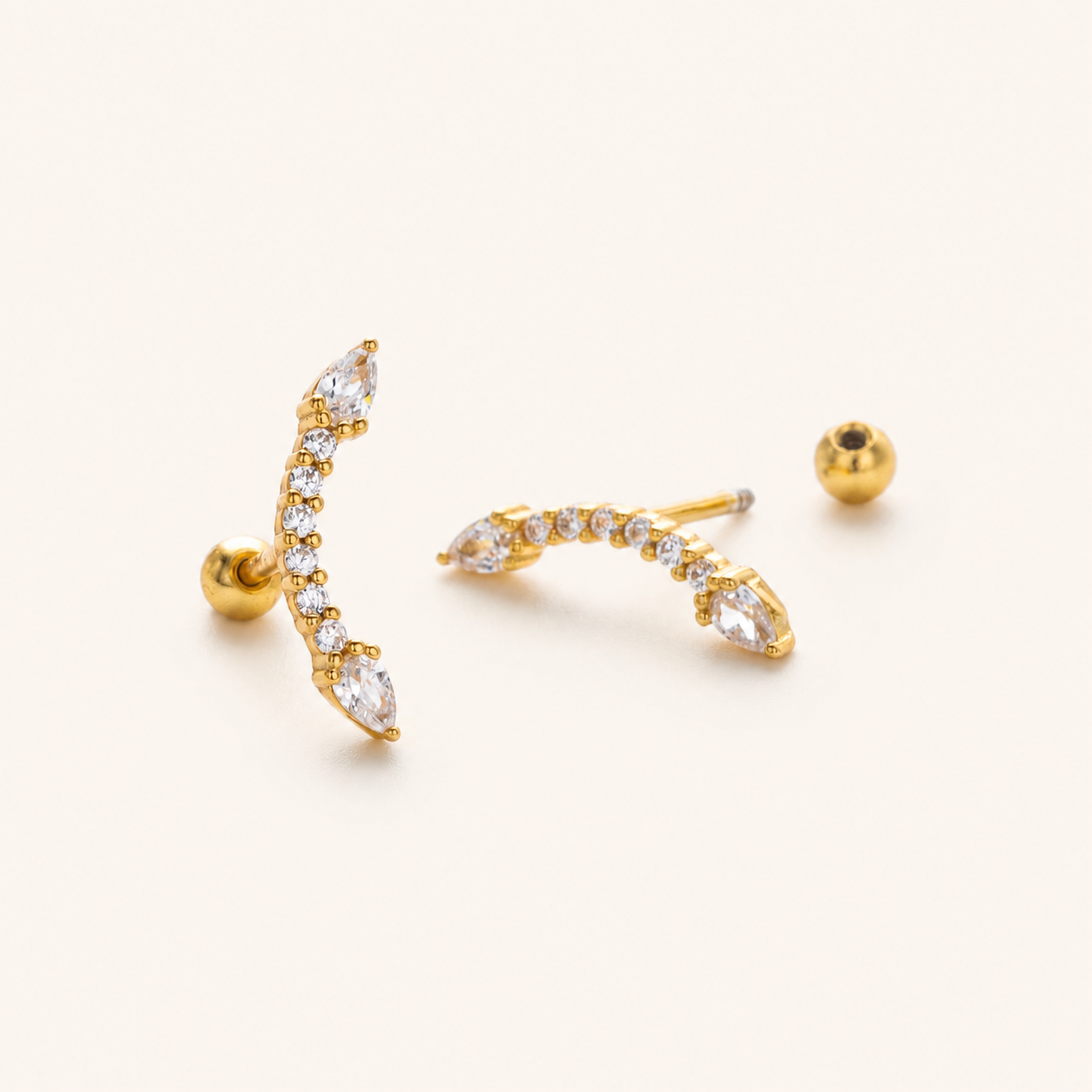 Sterling Silver Ball Zirconia Flat Back Earrings detail view