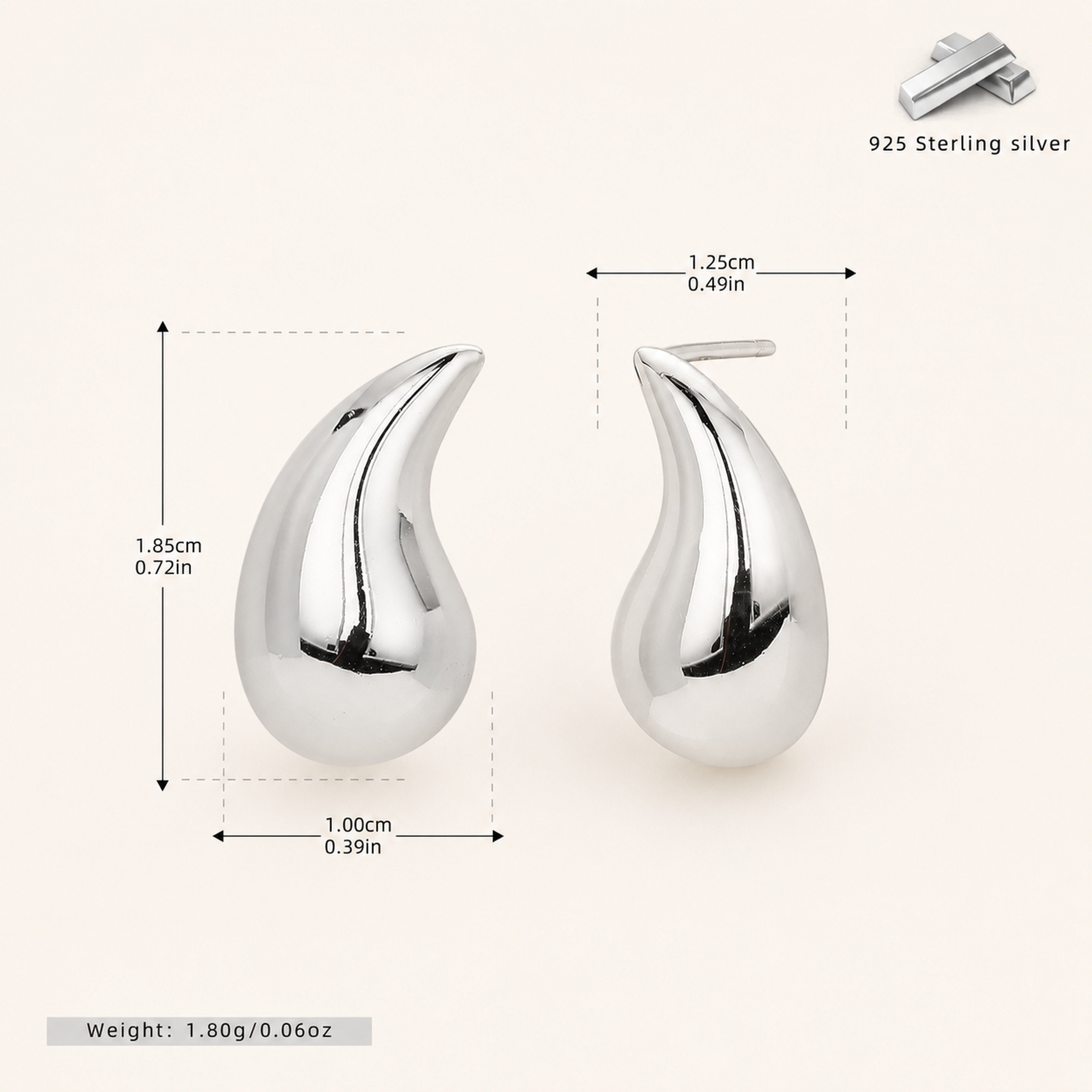 Sterling Silver Mini Chili Pepper Stud Earrings - Platinum / Large