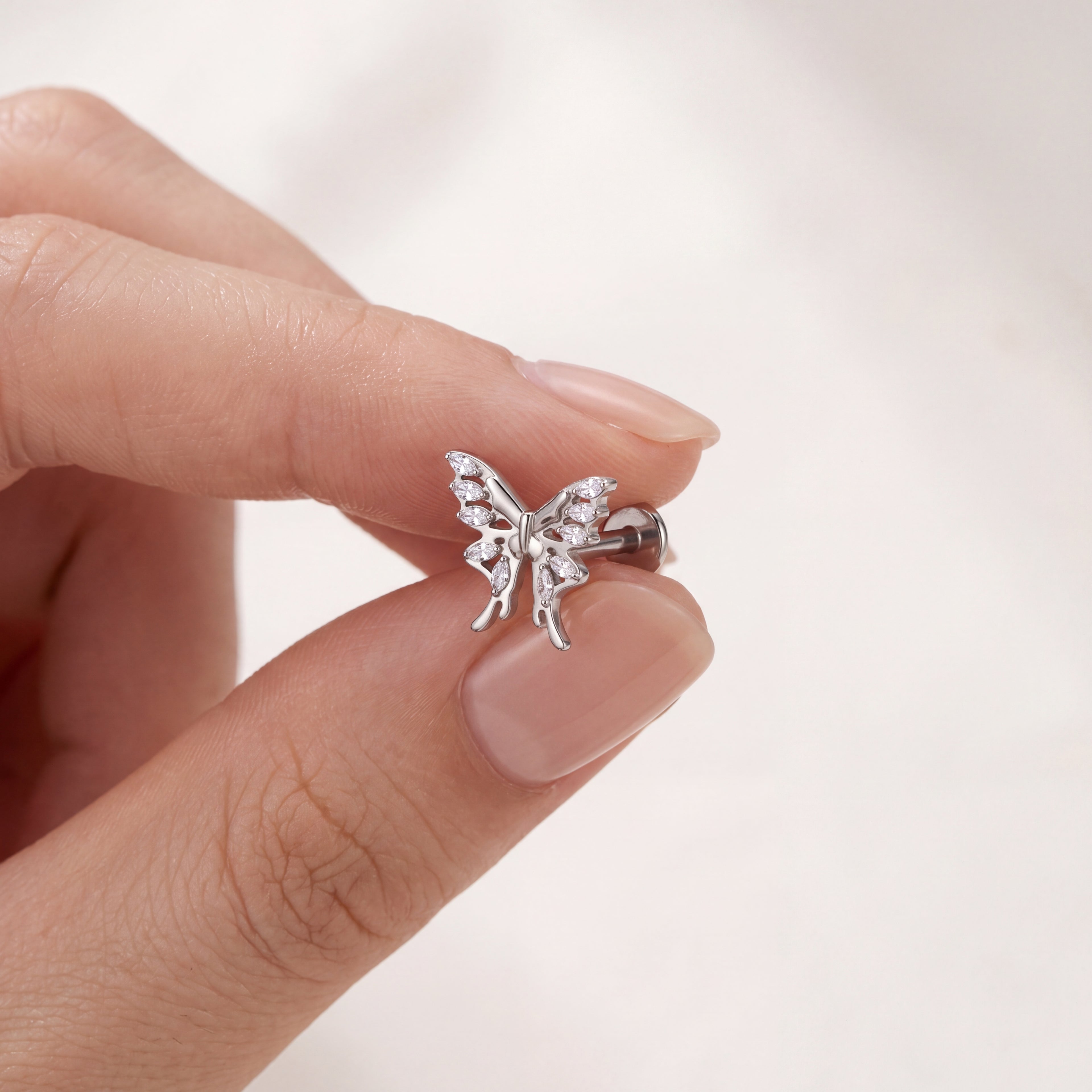 Open Butterfly Crystal Titanium Flat Back Earring - image 4