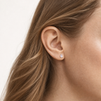 Sterling Silver Teardrop Zirconia Stud Earrings worn on the ear
