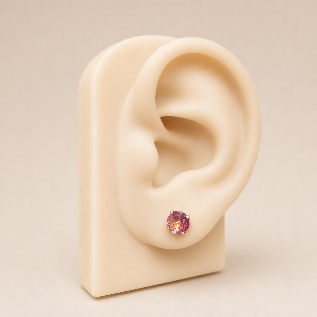 Titanium Pink Topaz Flat Back Stud Earrings