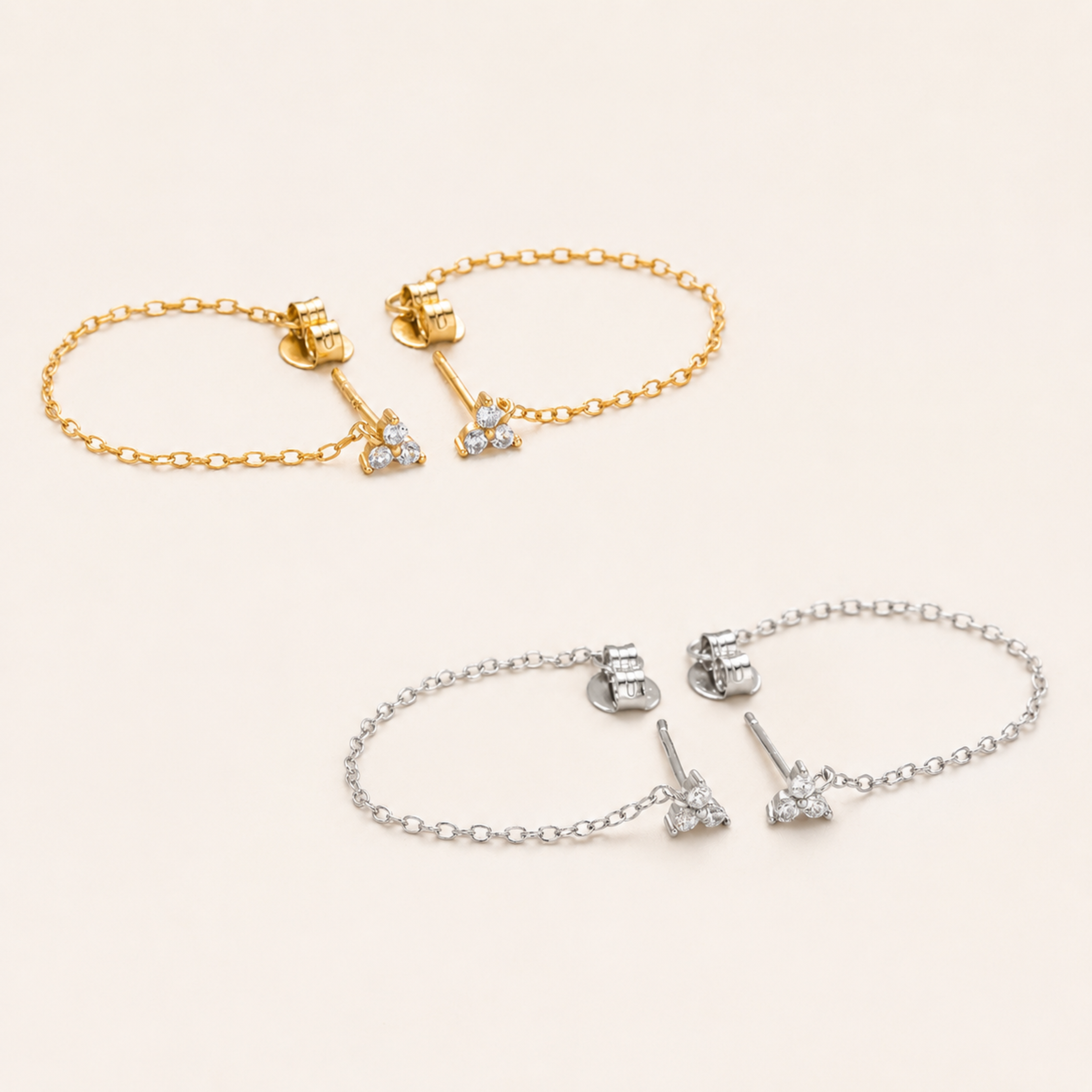 Sterling Silver Zirconia Chain Drop Stud Earrings detail