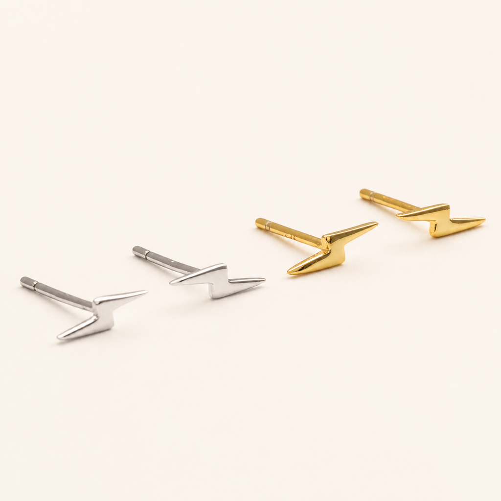 Sterling Silver Lightning Bolt Stud Earrings detail