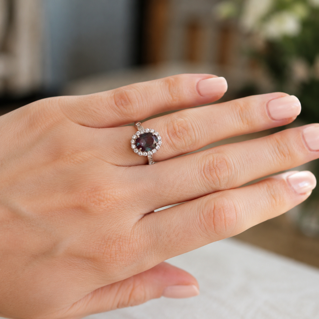 Regent Lab-Grown Alexandrite Ring worn on hand