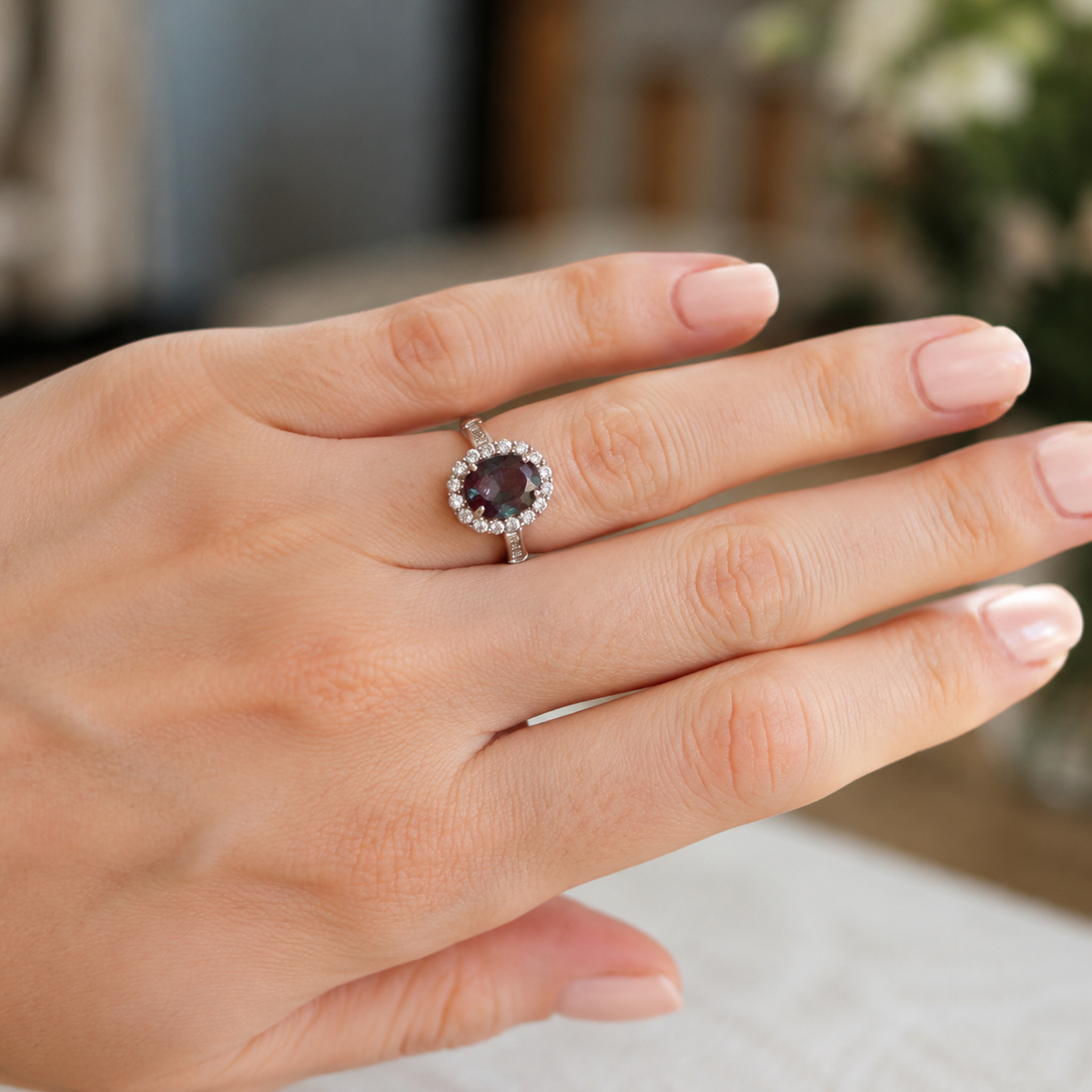 Regent Lab-Grown Alexandrite Ring worn on hand