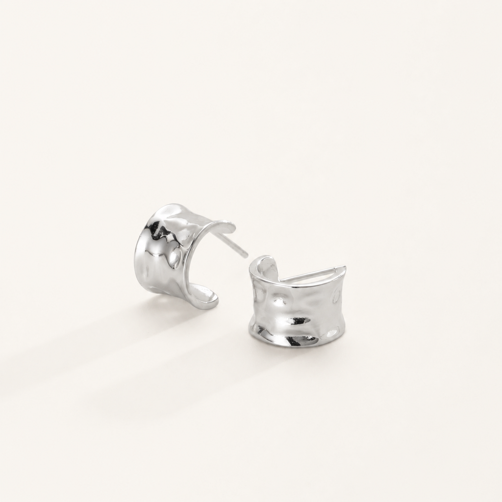 Sterling Silver Chunky C-Shape Hoop Earrings detail