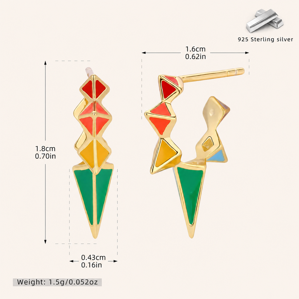 Sterling Silver Resin Geometric Open Stud Earrings - Gold