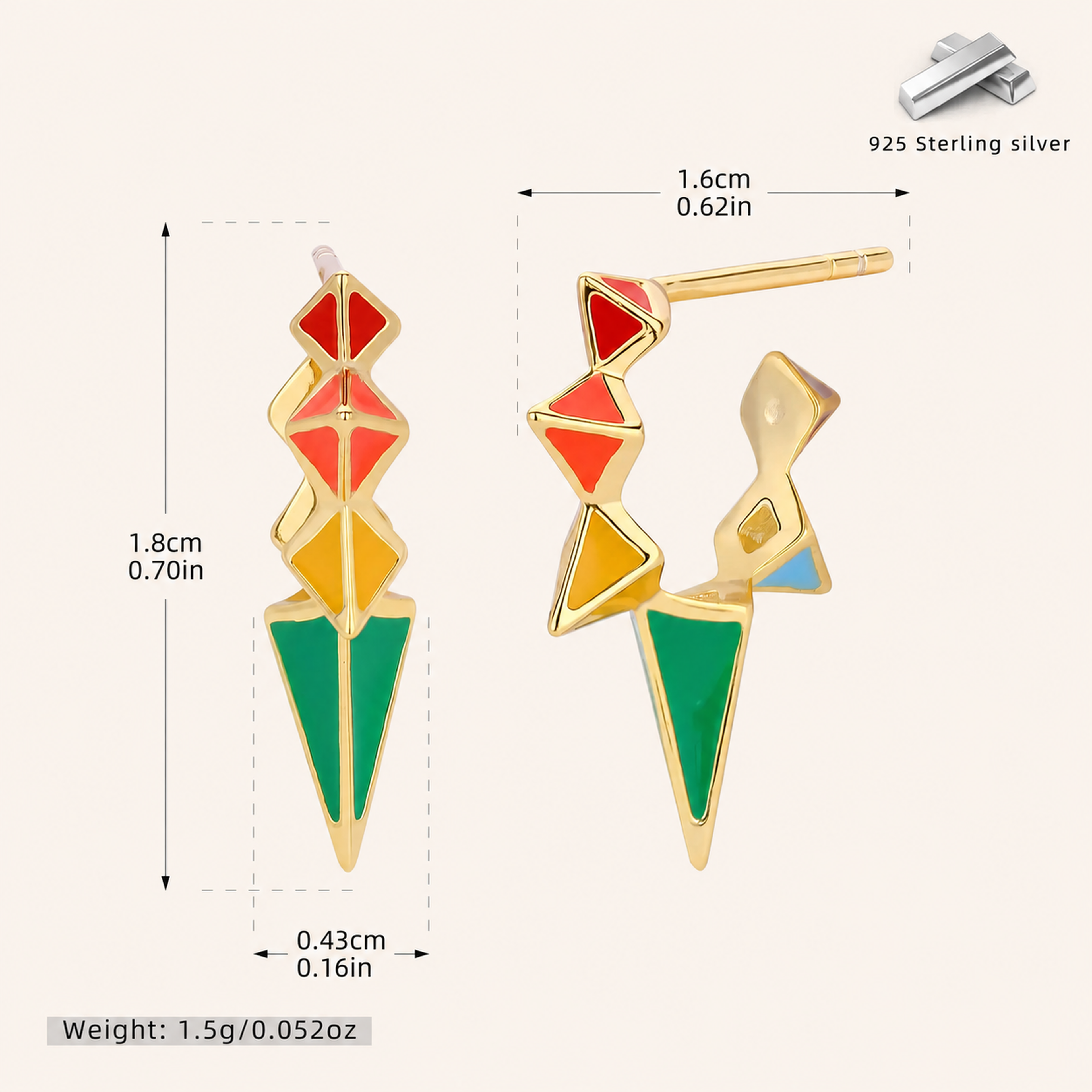 Sterling Silver Resin Geometric Open Stud Earrings - Gold