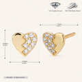 Sterling Silver Zirconia Heart Stud Earrings - Gold