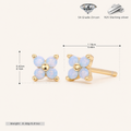 Sterling Silver Blue Zirconia Flower Stud Earrings - Gold