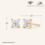 Sterling Silver Blue Zirconia Flower Stud Earrings - Gold