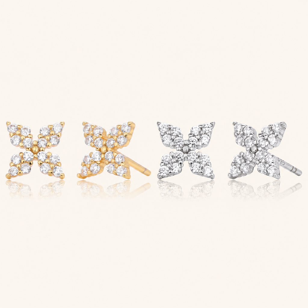 Sterling Silver Four-Leaf Clover Chain Drop Stud Earrings
