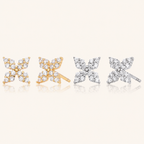 Sterling Silver Four-Leaf Clover Chain Drop Stud Earrings