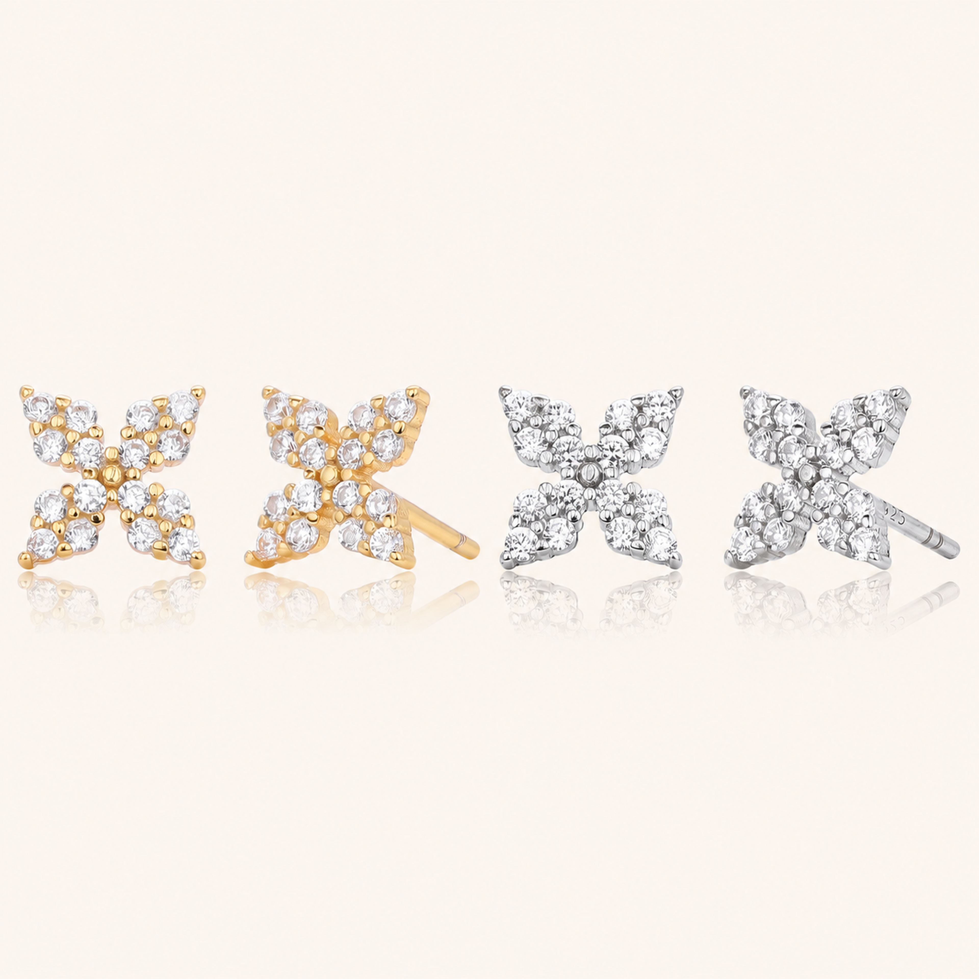 Sterling Silver Four-Leaf Clover Chain Drop Stud Earrings