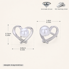Sterling Silver Pearl Heart Stud Earrings - Platinum