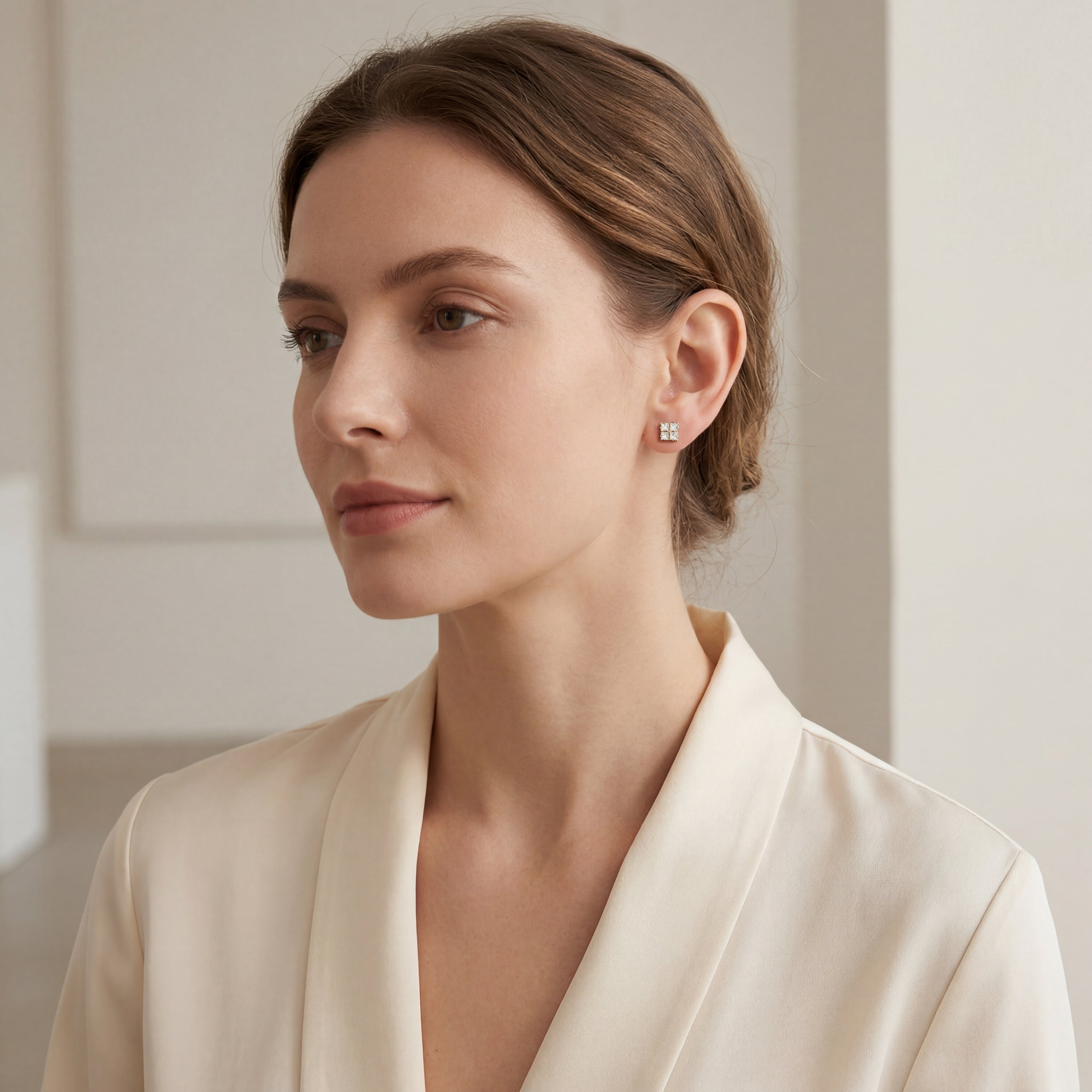 Square Crystal Titanium Stud Earrings - image 3